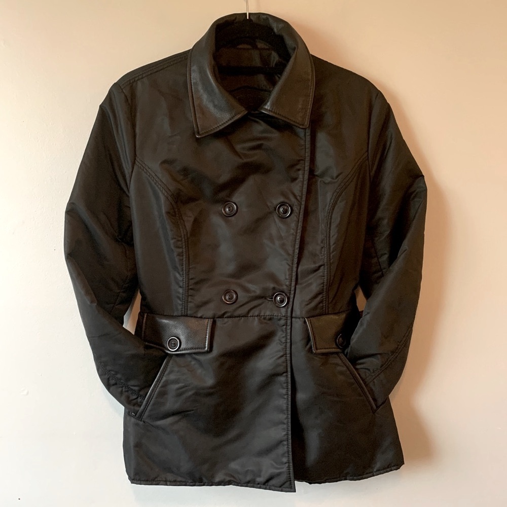 RUDSAK XS black button up jacket with faux leather detailing.